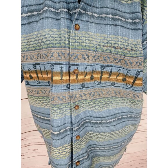 Vintage Woolrich Shirt Mens XL Blue Gold Fishing Fish Button Up Short Sleeve Top - Picture 5 of 8